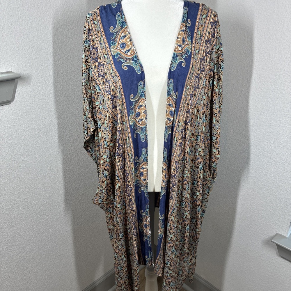Angie Kimono Coverup Open Front Paisley Floral Boho Festival Colorful Large